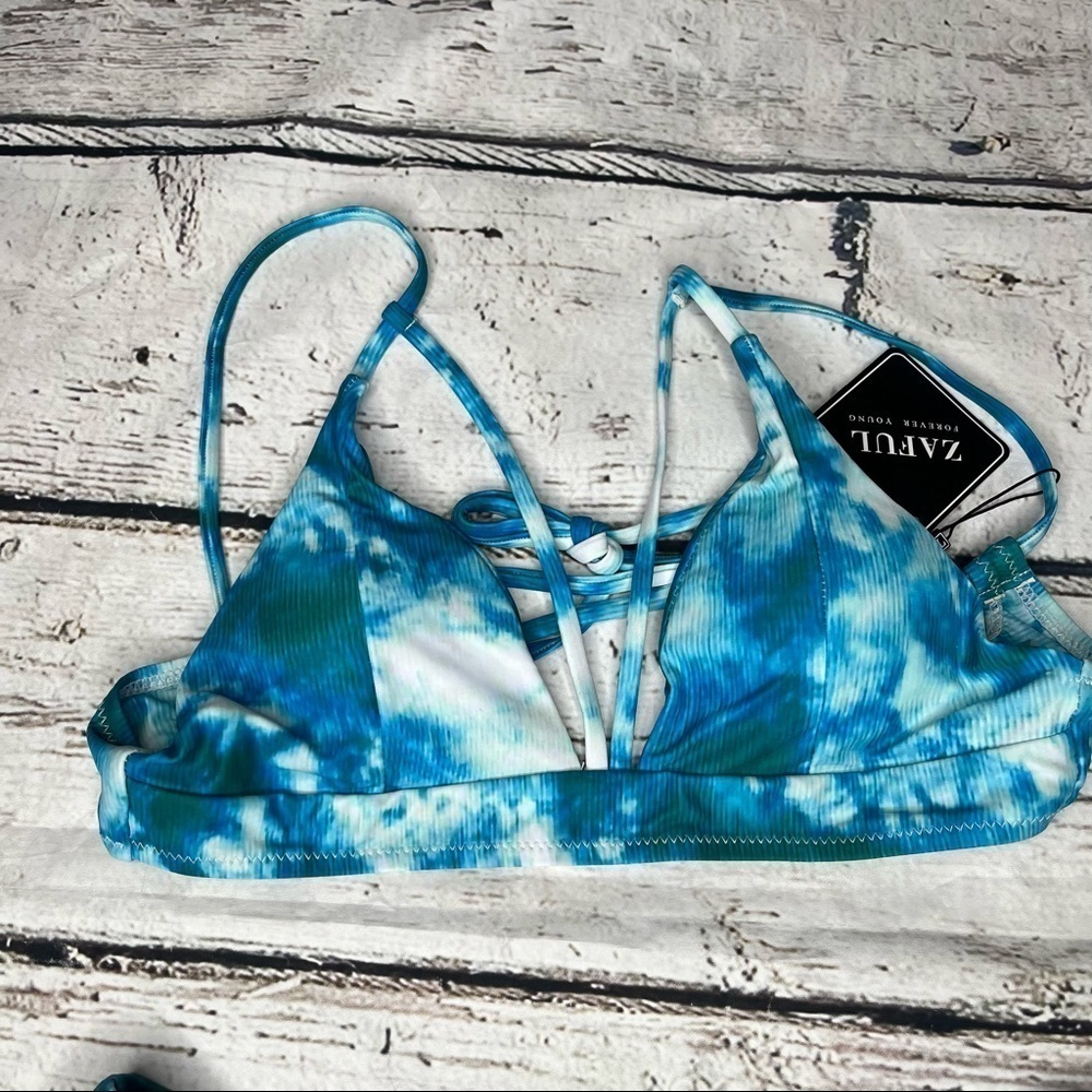 NWT Zaful Caged Top Tie Dye Blue/Green Bikini Set Size 4 - Picture 4 of 8